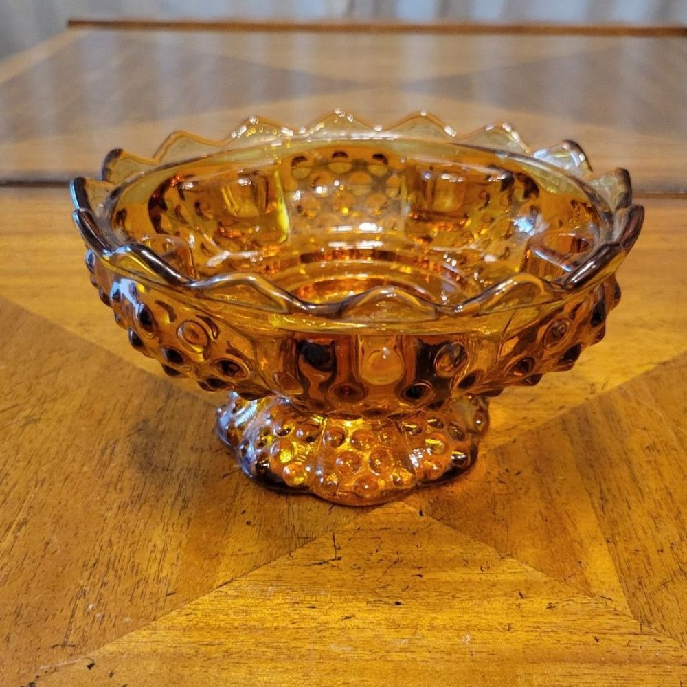 Fenton Hobnail Amber Art Glass Candle Bowl